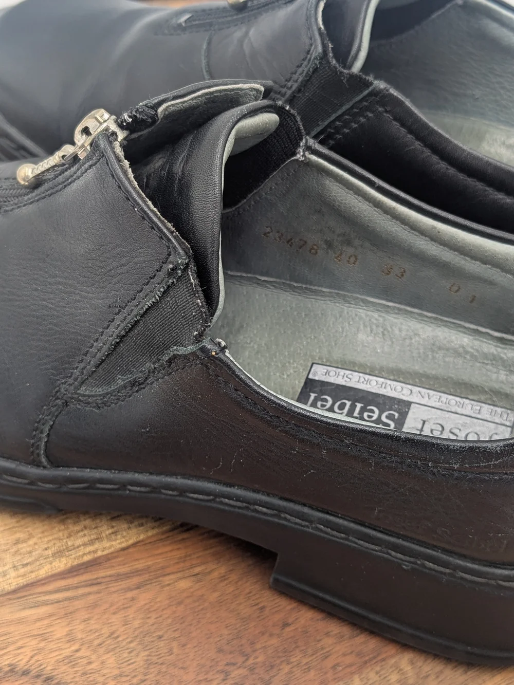 Josef Seibel Black Leather Front Zip Comfort Shoes Size 40